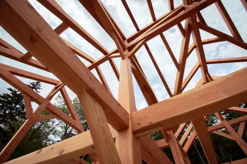 Precision-cut timber joinery in a cut-and-shipped kit