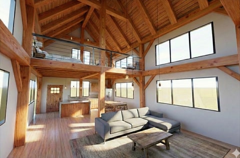 20×32 center post colonial timber frame rendering